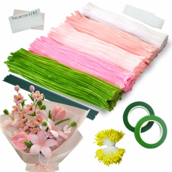 500 Stück Pfeifenreiniger Blumen Set, 5 Farben Pfeifenputzer zum Basteln für DIY, mit Schleifenband, Klebeband, Staubblätter, Blumendraht, Blumenpapier, Anleitung zum Blumenbasteln(Rosa Grün) Angebot bei HelloDeals
