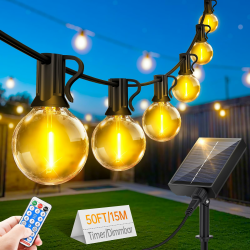 Solar Lichterkette Aussen Wasserfest 15M - LED Solarlichterkette Außen 20+1 G40 Glühbirnen Dimmbar mit Fernbedienung 8 Modi für Outdoor Garten Balkon Party Terrasse Camping 15M Solar Angebot bei HelloDeals
