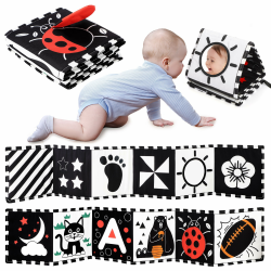 URMYWO Kontrastbuch Baby, Schwarz Weiß Doppelseitig babyStoffbuch, Soft Bilderbuch aus Stoff mit Spiegeln, Kinderwagen Kontrast Spielzeug Baby 0 3 6 Monate Geschenk für Babys Schwarz & Weiß Angebot bei HelloDeals
