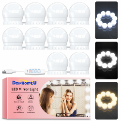 Aktualisierte Version LED Spiegelleuchte 3 Farbe, Dimmbar Schminklicht, Schminktisch Leuchte, Makeup Lampe, Make Up Licht, Spiegellampe für Kosmetikspiegel, Badzimmer Spiegel 10 ampoules sans adaptateur Angebot bei HelloDeals