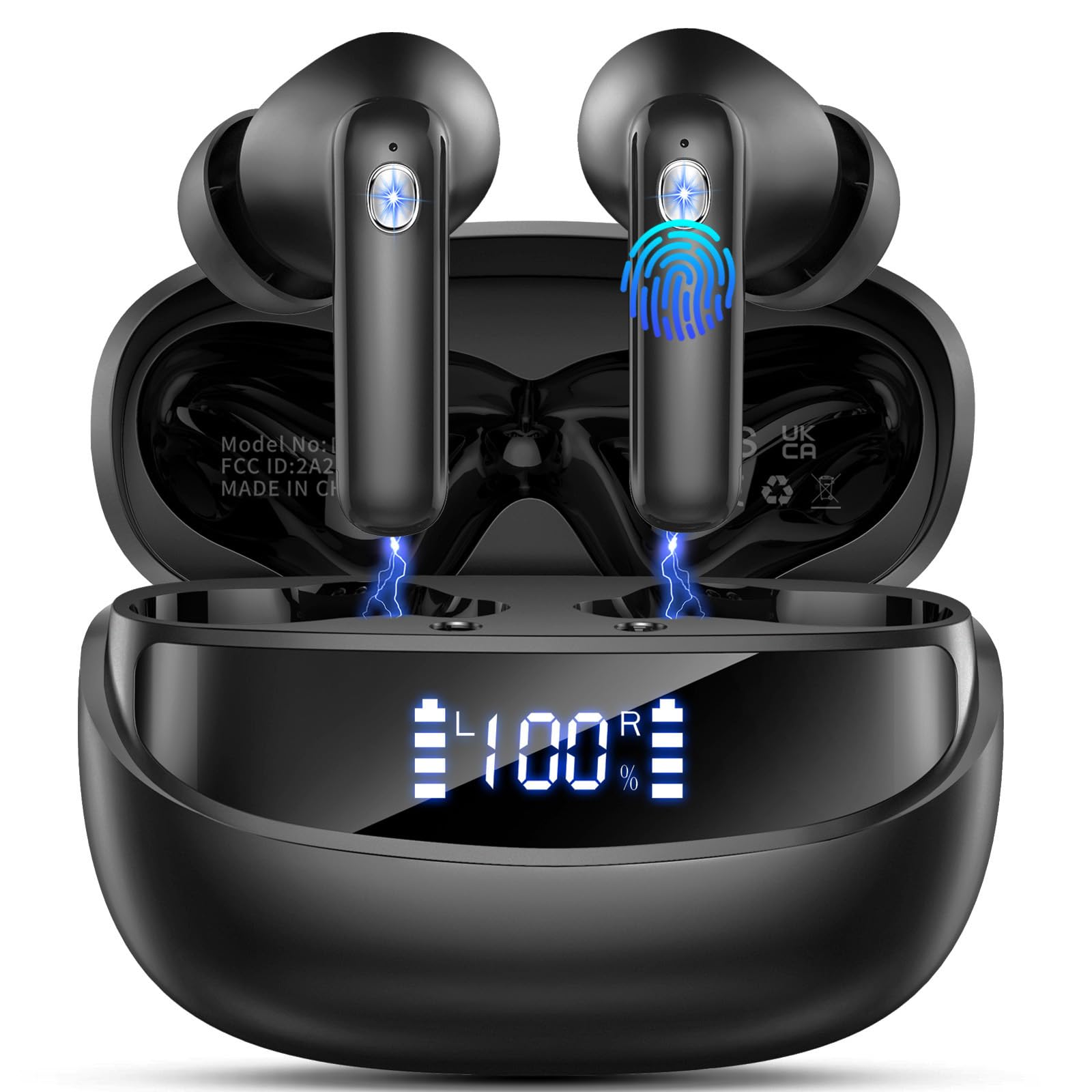 Bluetooth Kopfhörer, 2026 Kopfhörer Kabellos Bluetooth 5.4, 50 Std Spielzeit In Ear Kopfhörer HiFi Stereo mit 4 ENC Noise Cancelling Mics, IP7 Wasserdicht Kabellose Kopfhörer, Ohrhörer mit LED-Anzeige Tief Schwarz Angebot bei HelloDeals