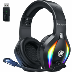 Fachixy FC-100 Bluetooth Headset, 2,4G Gaming Headset Wireless mit Mikrofon für PS5, PS4, PC, Switch, Mac, Surround Sound Noise Cancelling Kopfhörer mit LED Licht, Über 50 Stunden Akkulaufzeit Pro-Wireless Tiefschwarz Angebot bei HelloDeals