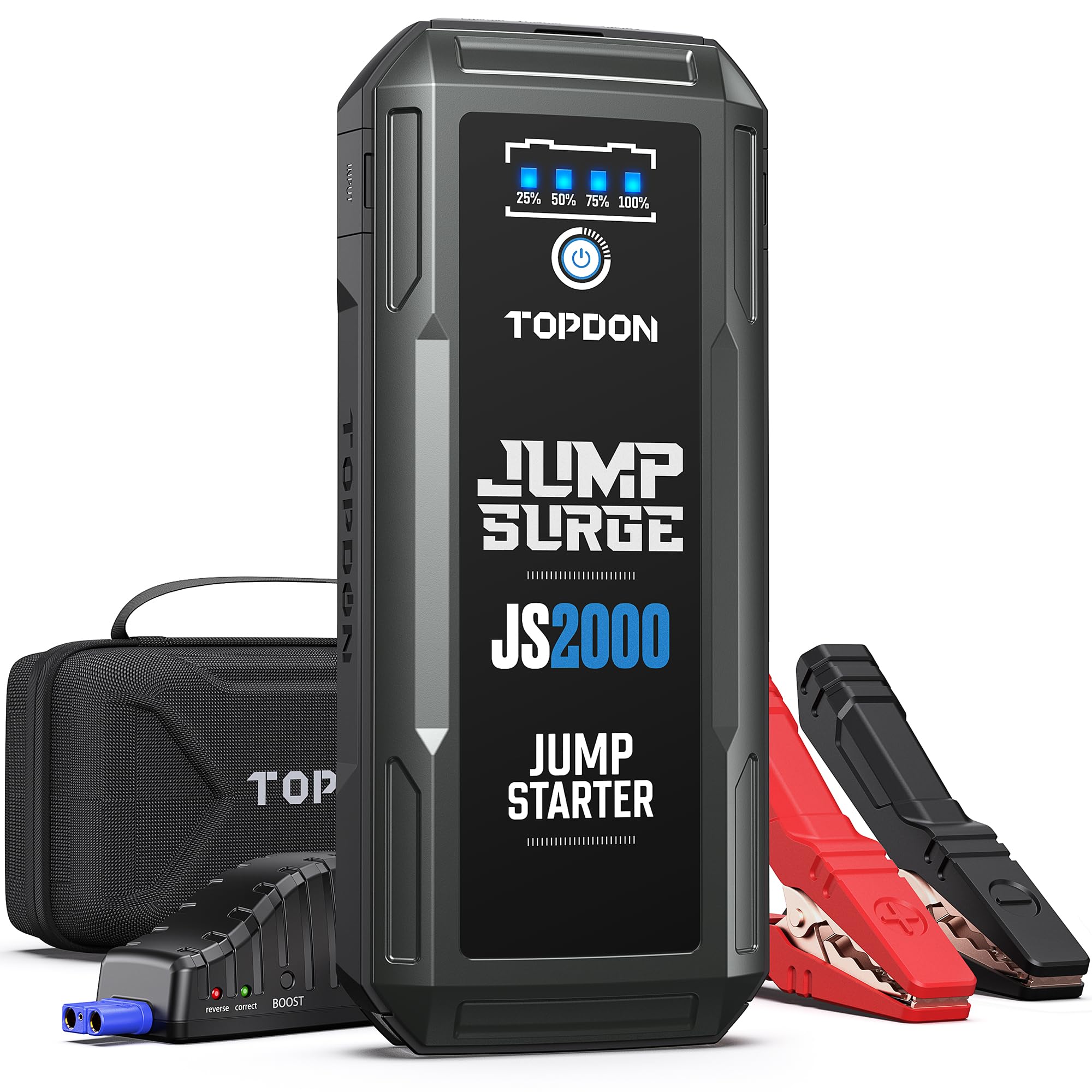 TOPDON JS2000Pro Starthilfe Powerbank, 2500A Jump Starter Auto Batterie Booster für bis zu 8L Benzin&6L Dieselmotoren, Auto Starter Powerpack PKW/Kfz mit Starthilfekabel/Eva Tasche/Eingebaute LED 2500A/16000mAh Angebot bei HelloDeals