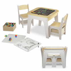 Juskys Kindersitzgruppe Milou - Set mit 2 Stühlen & 1 Tisch - Kindertisch Holz - Spieltisch mit Stauraum - Sitzgruppe für Kinder, Maltisch - Natur Angebot bei HelloDeals