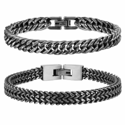 Herren Armband Edelstahl Armbänder Panzerkette - 2 Stücke Silber Schwarz Gold Herrenarmbänder für Männer Jungs Kubanische Armband 8mm Breite 19cm/21cm/23cm Länge Geschenke für Ehemann Papa Sohn Bruder 19cm - passt Handgelenke 17-17,5cm Vintage Grau Angebot bei HelloDeals