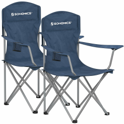 SONGMICS 2er Set Klappstuhl Campingstuhl Bequeme Schwerlaststruktur bis 150kg belastbar mit Getränkehalter Outdoor Stuhl Blau - Twilight Blue Angebot bei HelloDeals