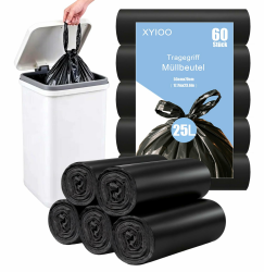 Schwarz Müllbeutel 25L mit Tragegriff Reißfest Mülltüten Blickdicht Abfallbeutel,60 Stück Müllsäcke 25L-60Stück Angebot bei HelloDeals