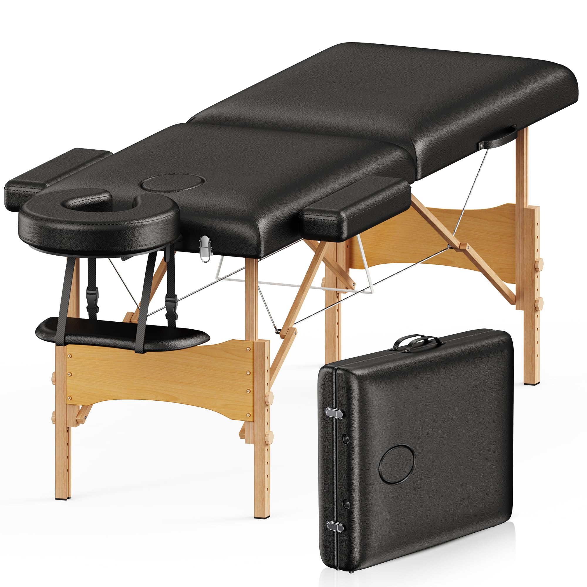 Brelley Mobile Massageliege Klappbar 2 Zone, Höhenverstellbare Professionelle Massagetisch mit Kopfstütze Armlehnen, Für Spa Salon Tattoo Schönheit 60cm Breit Schwarz Angebot bei HelloDeals