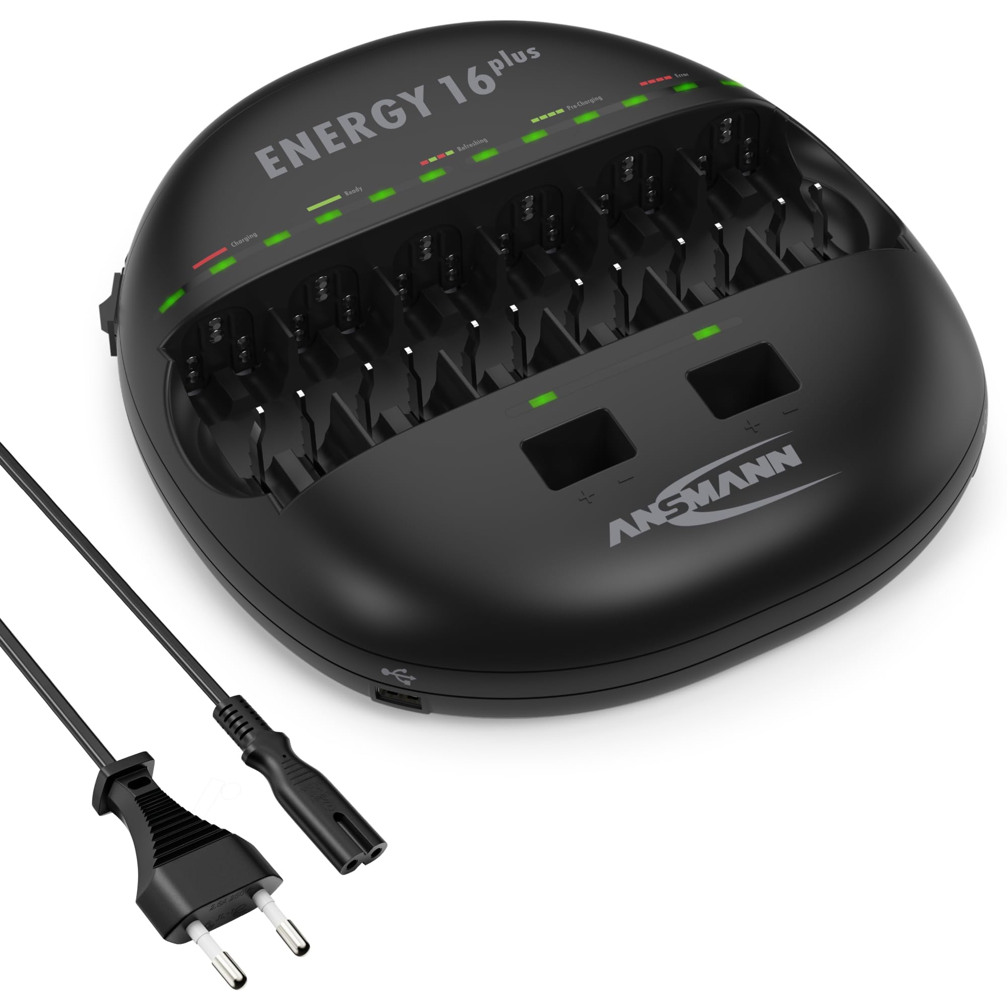 ANSMANN Akku Ladegerät mit LED Anzeige für NI-MH NI-CD AAA AA Baby C Mono D 9V Block Akku, Schnellladung, USB-ladefähige Geräte laden, Akkupflege Energy 16 Plus Single Angebot bei HelloDeals