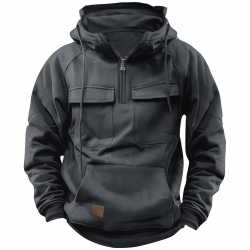 CLOAKA Cargo Pullover Sweatshirt Herren Tactical Hoodie Zipper Hoodie 1/4 Zip Up Hoodies Workout Gym Männer Mode Outdoor Hoodie Grau 3XL Angebot bei HelloDeals