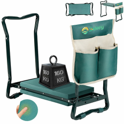 Sekey Höhenverstellbare Kniebank für Gartenarbeit Belastbarkeit 160KG, Gartenhocker Klappbar mit Werkzeugtaschen, Kniehilfe für Gartenarbeiten 60 * 50 * 28 cm, Grün (Standard) Angebot bei HelloDeals