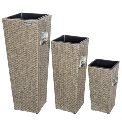 Casaria® Blumentopf 3er Set Polyrattangeflecht Übertopf Wasserabfluss Rattanoptik Outdoor Pflanzkübel Blumenkasten Creme Angebot bei HelloDeals
