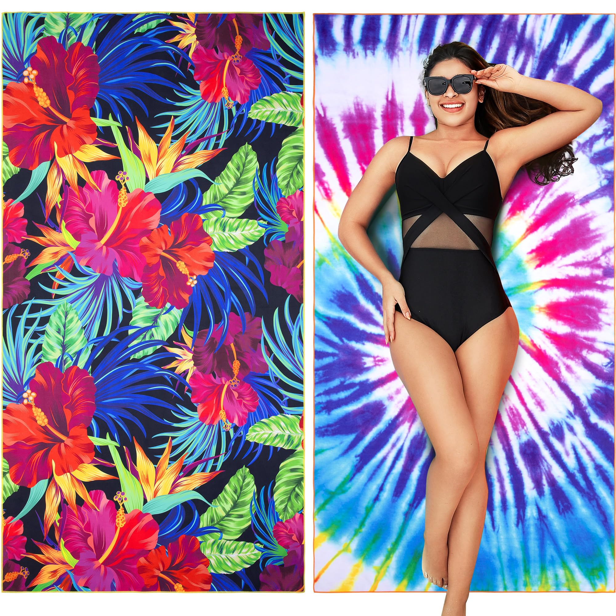 Winthome Strandtuch Einseitig Schnelltrocknend- Mikrofaser Strandtuch Leicht, Strandhandtuch Groß Sandfrei, Vielseitiges für Damen Herren Reise Urlaub Schwimmen Camping, mit Tasche(180x90cm, 2 Pack) Wirbel+blume 2 Pack-180x90cm Angebot bei HelloDeals