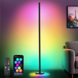 LED Stehlampe Wohnzimmer Dimmbar RGBIC - 140cm Smart Modern Stehlampe mit Fernbedienung und APP, 16 Millionen Farben, Musikmodi, DIY-Modus, Floor Lamp für Schlafzimmer, Gaming-Zimmer, Schwarz Angebot bei HelloDeals