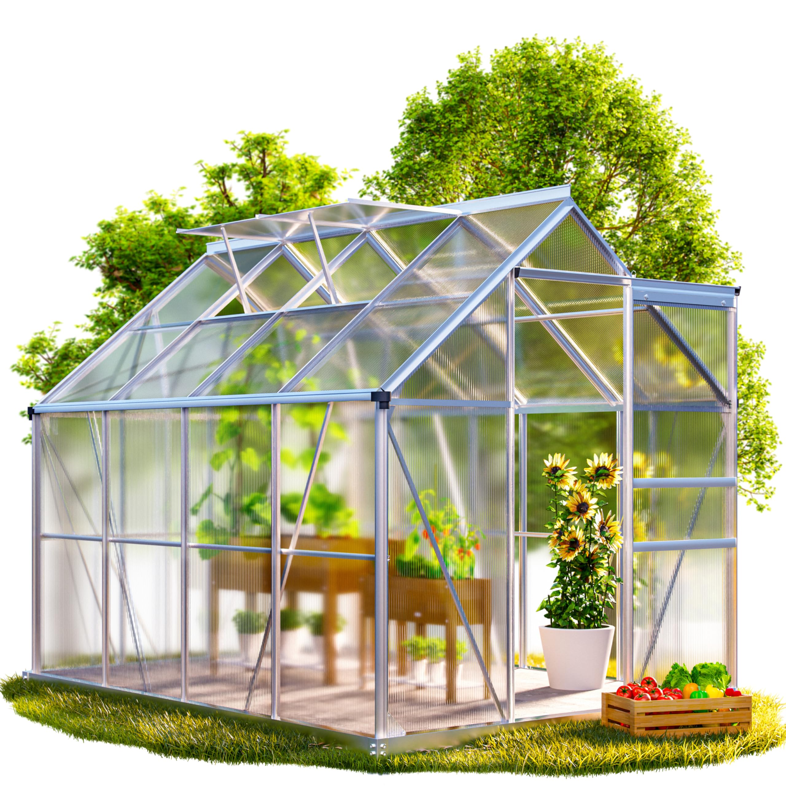 GARDEBRUK® Gewächshaus Aluminium 4,8m² mit Fundament 250x190cm inkl. 2 Dachfenster Tomatenhaus Treibhaus Anzuchthaus Garten Frühbeet Aufzucht 7,7m³ Angebot bei HelloDeals