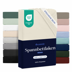 Dreamzie Spannbettlaken, 200 x 200 cm, für Dicke Matratzen bis 33 cm – 100% Polyester-Mikrofaser – Beige, Zertifiziert ohne Chemikalien (Oeko Tex), Spannbettlaken mit Rundumgummizug 200 x 200 cm Beige Angebot bei HelloDeals