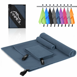 Mikrofaser Handtuch 3er Set (160x80cm Groß Badetuch +2 Stück 80x40cm Klein Handtuch), Reisehandtuch Schnelltrocknend Microfaser Handtücher für Fitness Sauna Marineblau Angebot bei HelloDeals
