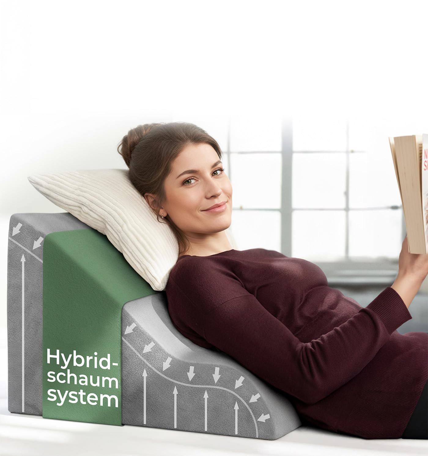 WELL B4 Ergonomisches Lesekissen für Bett und Sofa – Bequemes Rückenkissen mit Memory Foam – Verwendbar als Reflux Kissen, Keilkissen Bett, Bettkissen Rückenlehne im Sitzen und Liegen, GRAU BREIT Grau Angebot bei HelloDeals