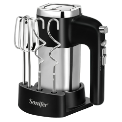 Sonifer Handmixer Edelstahl 500W Elektrischer Mixer Handrührer, 5 Stufen plus Turbostufe, Auswurftastendesign, spülmaschinengeeignet, 2 Knethaken, 2 Schneebesen, 1 Sockel Mit Base Angebot bei HelloDeals
