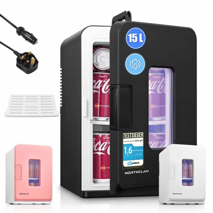 NORTHCLAN Kühlschrank 15L/21 Dosen, Elektrischer Kühlschrank mit ECO-Modus Leise für Schlafzimmer/Auto, Warm-/Kaltfunktion, 12V/220V Tragbarer Beauty-Kühler Angebot bei HelloDeals