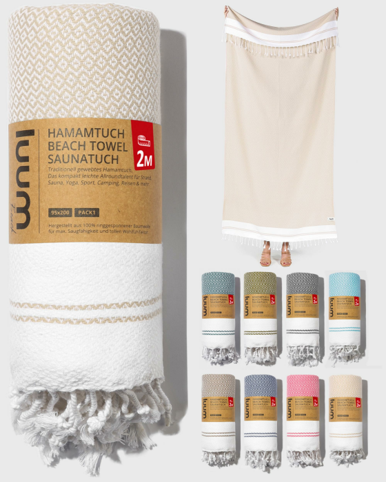 Luum® Saunahandtuch Hamamtuch groß 100x200 Strandtuch XXL Handtuch Yogatuch Duschtuch Strandhandtuch Saunatuch Badetuch Reisehandtuch Pestemal, Damen Herren, 100% Baumwolle, Beige Single [95x200] Beige - 200 Angebot bei HelloDeals