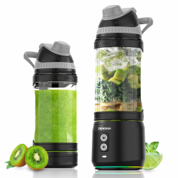 DENOKIN Tragbarer Mixer, 700ml Smoothie Maker to Go, Mini-Standmixer mit 6-Klingen Edelstahl, Wiederaufladbarem Typ-C Portable Blender mit Reisedeckel, BPA-freie, Blade-Reversal-Technologie 700ml Schwarz und Grau Angebot bei HelloDeals