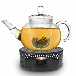 Creano Teekanne aus Glas 1,2l + schwarzes Stövchen aus Edelstahl - Glasteekanne mit Glas-Sieb und Deckel - ideal zur Zubereitung von losen Tees - 100% tropffrei 1.2l + Schwarzes Stövchen Angebot bei HelloDeals