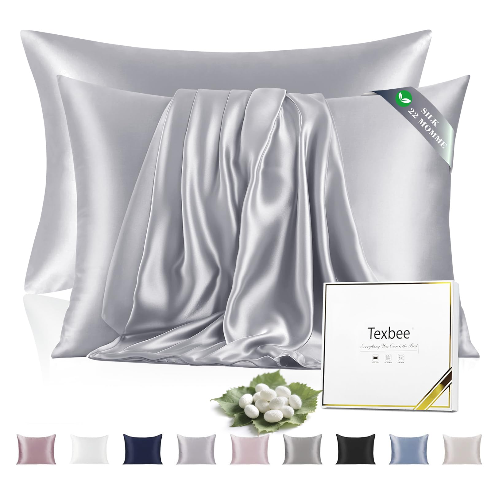 Seidenkissenbezug 40x60cm für Haar und Haut Beide Seiten Natürliche Kissenbezug Seide mit verstecktem Reißverschluss Weiche Atmungsaktive Glatte 2 Stück-Silbergrau Silbergrau 2Stück-40x60cm Angebot bei HelloDeals