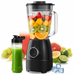 Mixer, Smoothie Maker, Standmixer, 1500 Watt Hochgeschwindigkeits Mixer Smoothie Maker mit 1,5L Glasbehälter, 600ml Flaschen BPA frei Tritan, einstellbare Geschwindigkeit für Smoothies, Mixen OK1807G Mixer Angebot bei HelloDeals