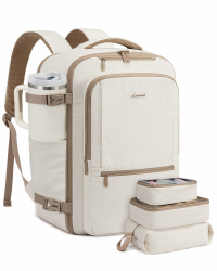 LOVEVOOK Handgepäck Rucksack Flugzeug, 40L Groß Reiserucksack Herren Damen Laptop Rucksack 17 Zoll, Wasserdicht Travel Backpack Kofferrucksack, Weekender Cabin Bag für Reise Arbeit Urlaub, Beige L Beige+khaki Angebot bei HelloDeals