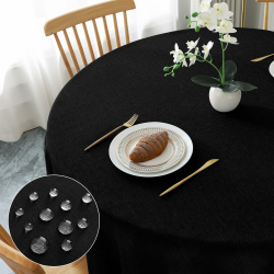 AooHome Tischdecke Rund Φ120cm, Schwarz Leinen-Optik Tischdecken Abwaschbar Tischtuch aus Polyester Wasserabweisend mit Lotuseffekt, Dauerhaft Kratzfest für Wohnzimmer, Esszimmer, Balkon, Garten Schwarz 120 cm (Rund) Angebot bei HelloDeals