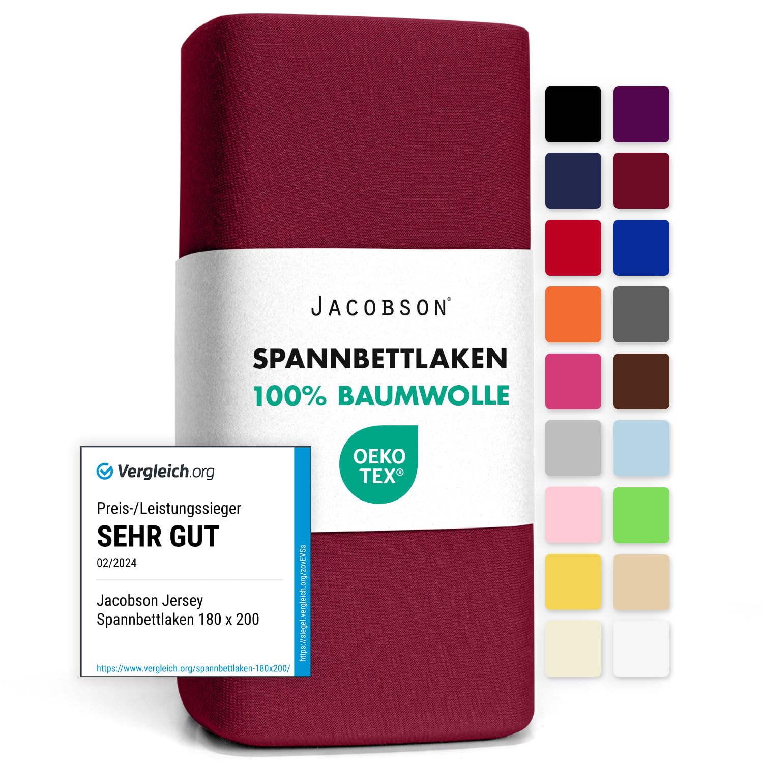 Jacobson Jersey Spannbettlaken Spannbetttuch Baumwolle Bettlaken (90x200-100x200 cm, Bordeaux) 90x200 - 100x200 cm Bordeaux Angebot bei HelloDeals
