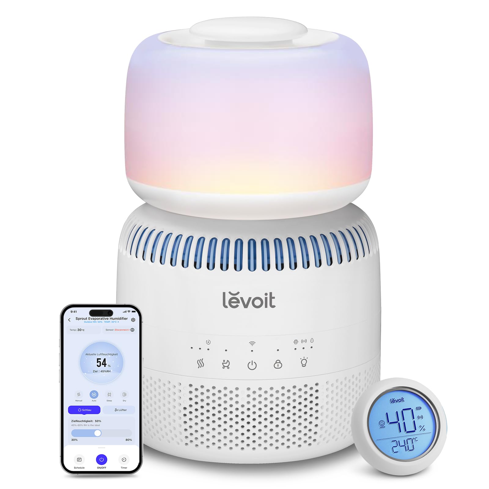 Levoit Top-Fill Luftbefeuchter, Smart Verdunstungsluftbefeuchter für Baby, separater Sensor, Humidifier mit Blaulichtfreiem Nachtlicht für Schlafzimmer, Kinderzimmer Auto Shut-off, 3,8 L, Mattweiß 3.8 L Mattweiß Angebot bei HelloDeals