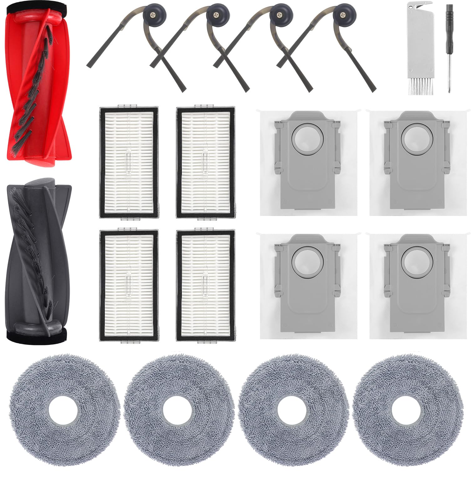 Zubehör Ersatz für Roborock Saros 10R, Saros 20, Qrevo CurvX, Qrevo Curv 2 Pro/2 ProX Saugroboter, 1 Hauptbürste, 4 Seitenbürsten, 4 HEPA Filter, 4 Wischtücher, 4 Staubbeutel Saros 10R/20/Qrevo CurvX/2 Pro Zubehör Angebot bei HelloDeals