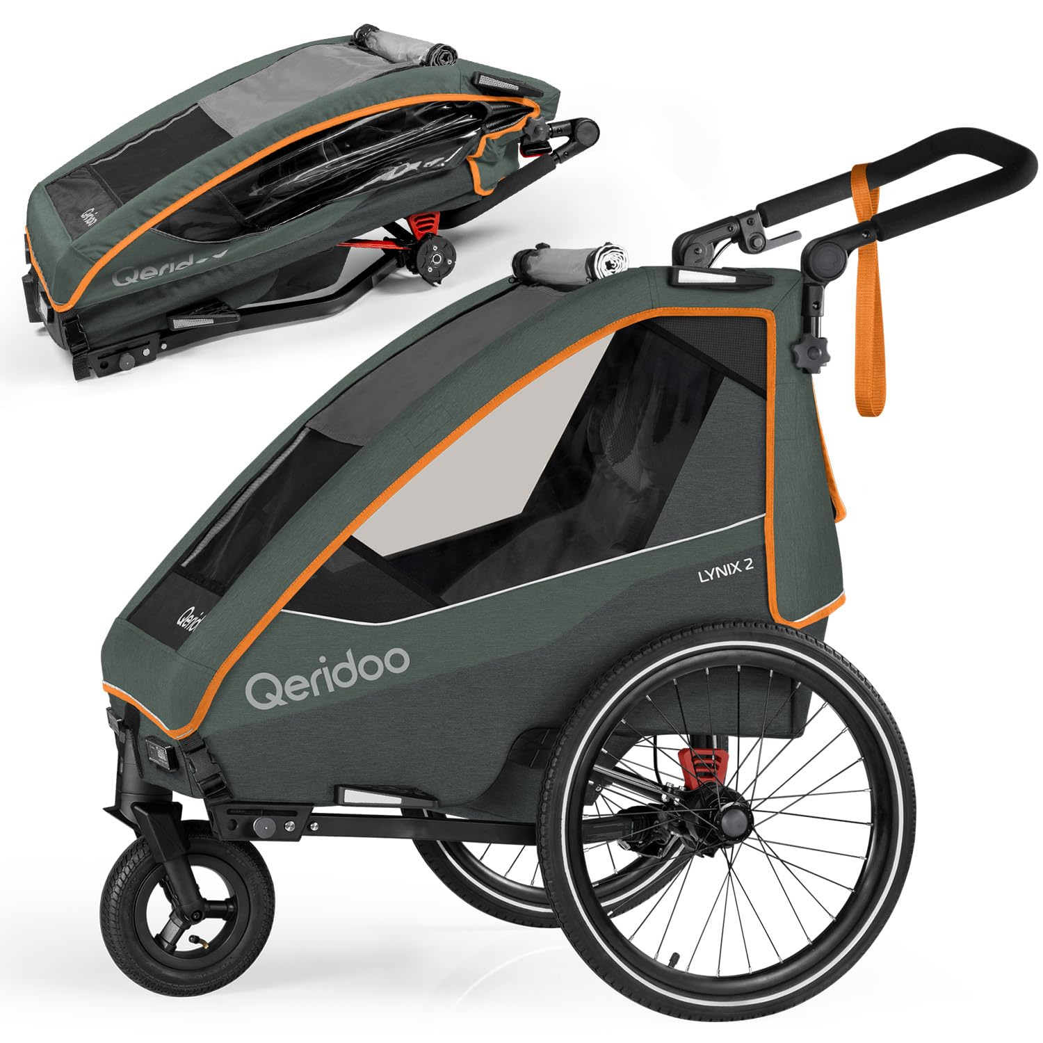 Qeridoo Lynix | Fahrradanhänger | Fahrrad Anhänger Kinder mit Federung & Gurtsystem | Jogger Kinderwagen | Kinderfahrradanhänger klappbar | Kinderbuggy | Walker & Bike Trailer Zweisitzer Angebot bei HelloDeals