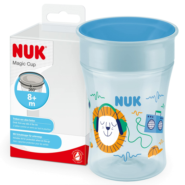 NUK Magic Cup Trinklernbecher | 8+ Monate | 230 ml | auslaufsicherer 360°-Trinkrand | BPA-frei | blauer Igel Lowe (Katze) Angebot bei HelloDeals