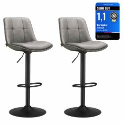 VASAGLE Barhocker 2er Set, Barstühle höhenverstellbar, drehbare Küchenhocker, gesteppter PU-Bezug, mit Rückenlehne und Fußstütze, Esszimmer, Theke, Stahl, Taubengrau LJB095G01 Taubengrau PU Angebot bei HelloDeals