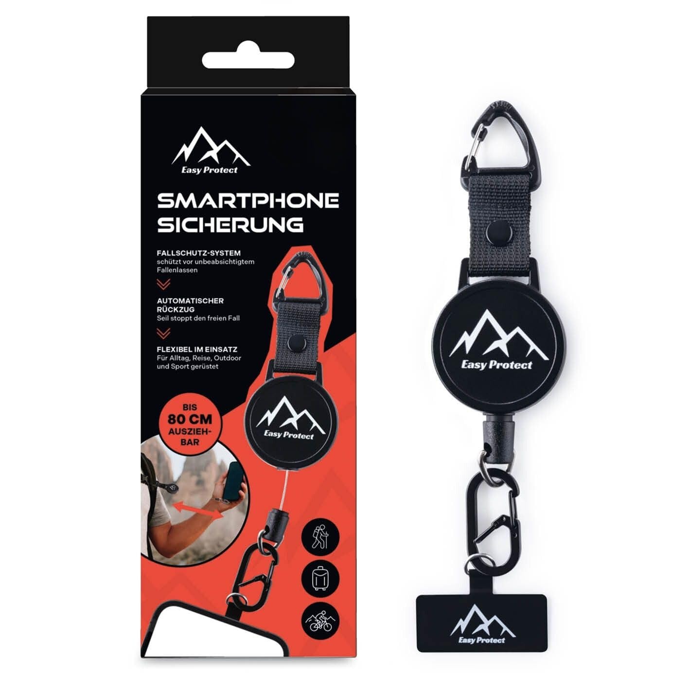Peak Protect Handy Sicherung mit Stahlseil & Karabiner | Universelle Smartphone Anti-Drop Sicherung mit 80 cm Einziehkabel | Diebstahlschutz & Fallschutz für Wandern, Ski, Sport & Alltag 1er Angebot bei HelloDeals