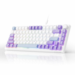 AJAZZ AK820 Wired Mechanical Keyboard, 75% Gaming Keyboard with Volume Control Knob, PBT Keycaps, 82 Keys, Five-Layer Sound Insulation Pad, South-Oriented RGB, Full-Key Hot Swap, Blue White Purple Sea Salt Purple Angebot bei HelloDeals