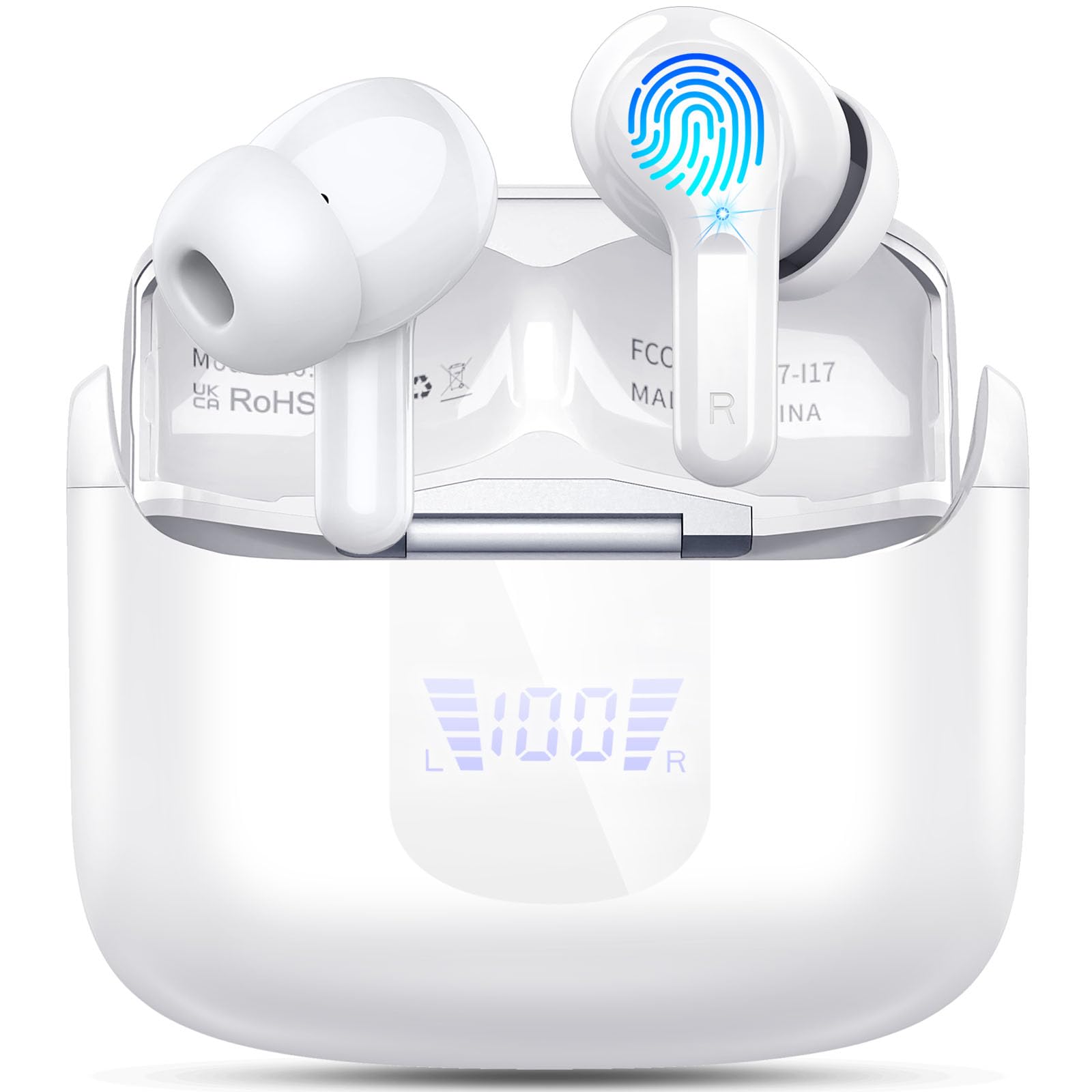 2026 Bluetooth Kopfhörer, 50Std Stereo Kopfhörer Kabellos Bluetooth 5.4, Tiefer Bass Wireless Earbud, 4 ENC Noise Cancelling Mic, USB-C in Ear Ohrhörer, IP-X7 Wasserdicht Headphone Sport Running Gym B-Weiß PRO Angebot bei HelloDeals