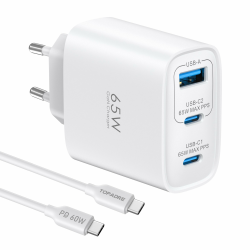 USB C Ladegerät 65W, 3-Port USB C Netzteil mit 60W Kabel 1M, PPS und PD Schnellladegerät für MacBook Pro/Air, für iPad Pro/Air, für iPhone 17/16/15/14/13 Pro Max, Galaxy S25+/S24 Ultra/Pixel 10, Weiß 1er-Pack Weiß Angebot bei HelloDeals