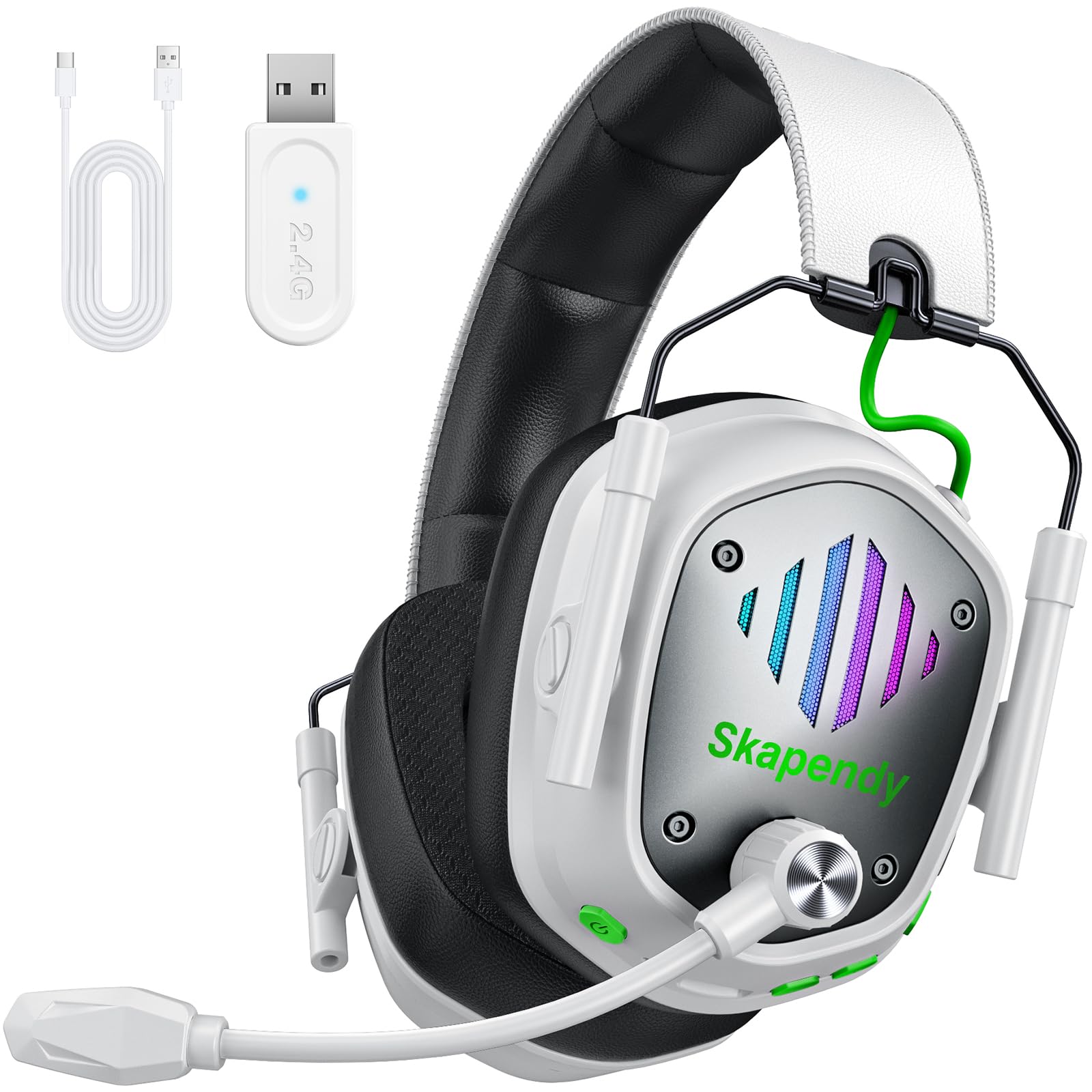 Wireless Gaming Headset für PS5, PS4, PC, Switch, Mobile,Mac, Laptop, 2.4GHz Faltbarer Gaming Bluetooth Headset mit Surround Sound, ENC Noise Cancelling Kopfhörer, LED Licht, 50 Stunden Akkulaufzeit Minzcreme Angebot bei HelloDeals