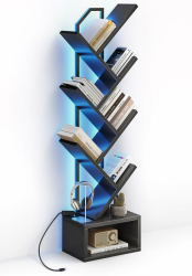 Coleshome Bücherregal im Baumform, Standregal mit 6 Ebenen, Bücherregal Holz mit Lichtband, Geeignet für Wohnzimmer und Schlafzimmer，Schwarz Angebot bei HelloDeals