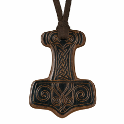 HiiFeuer Thorshammer Amulett Halskette - Wikinger Schmuck mit Prägung aus Kunstleder - Nordischer Mythologie Anhänger für LARP & Cosplay Braun A Angebot bei HelloDeals