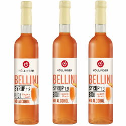 HÖLLINGER Bellini Syrup Bio Organic, Elegant Peach Flavor, No Alcohol, Vegan, 1:9 Concentrate, 500ml, 3 Pack Angebot bei HelloDeals