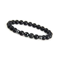GD GOOD.designs Perlenarmband Herren mit schwarzen 8mm Lavastein - Onyx Perlen I Elastisches Kugelarmband - Geschenk für Männer aus echten Natursteinen Schwarz (Onyx) Angebot bei HelloDeals