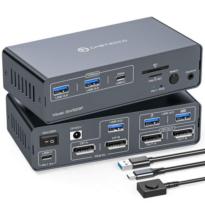 KVM Docking Station 4K120Hz Displayport USB C KVM Switch 2 PC 2 Monitore Displayport 14-in-1 Dual Monitor KVM-Switches für Laptop & Desktop Unterstützt PD-Laden Max 100 W mit DC 20V Netzteil Laptop Desktop KVM 2 Monitore win PD100W Light Gray Angebot bei HelloDeals