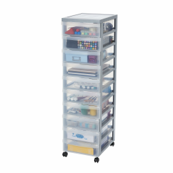 Iris Ohyama, Plastik-Aufbewahrungsturm, 10 Schubladen, 7L Schreibtisch, Intarsien-Griff, 4 abnehmbare Räder, DC-010, Grau- B29 x T40 x H100.5 cm Grau H100.5cm / 10 Schubladen Angebot bei HelloDeals