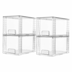 Vtopmart 4Pack Mittel Stapelbare Aufbewahrungsschubladen, Transparente Acryl-Schubladenorganisatoren mit Griffen, einfache Montage für Badezimmer, Schrank, Abstellraum, Make-up 4er-Set - Mittel (12 Zoll) Angebot bei HelloDeals