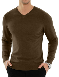 KUYIGO Herren Plain V-Ausschnitt Pullover Slim Fit Knitted Casual Langarm Soft Warm Top Arbeit Büro Smart S-XXL XL Braun Angebot bei HelloDeals